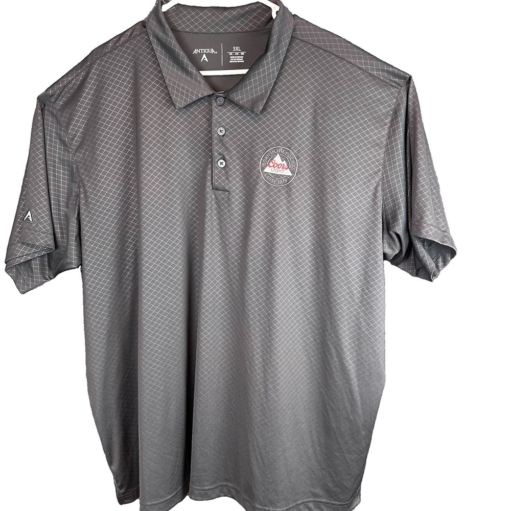 Antigua Coors Performance Jersey Solid Gray Polo Shirt Embroidered Logo Patch